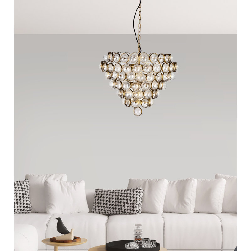 Aged Brass And Texted Glass Bouquet Style Lage Chandelier