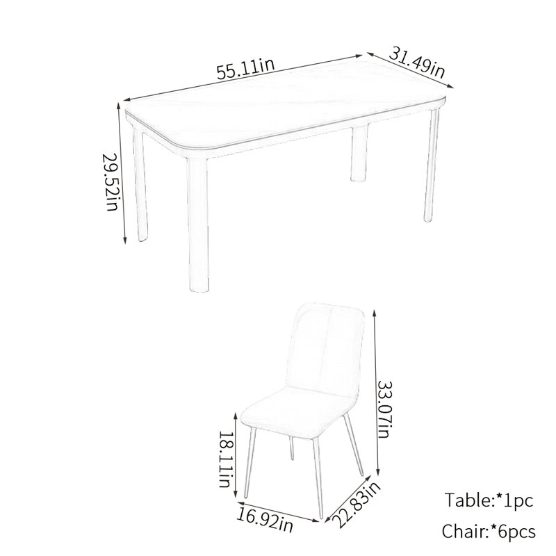 Modern simple rock plate dining table sets, 29.52"H x 55.11"L x 31.49"W