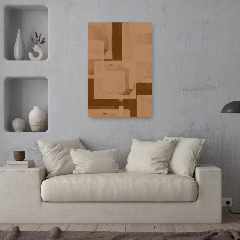 Impression d'art contemporain abstrait géométrique sépia, 36" H x 24" W