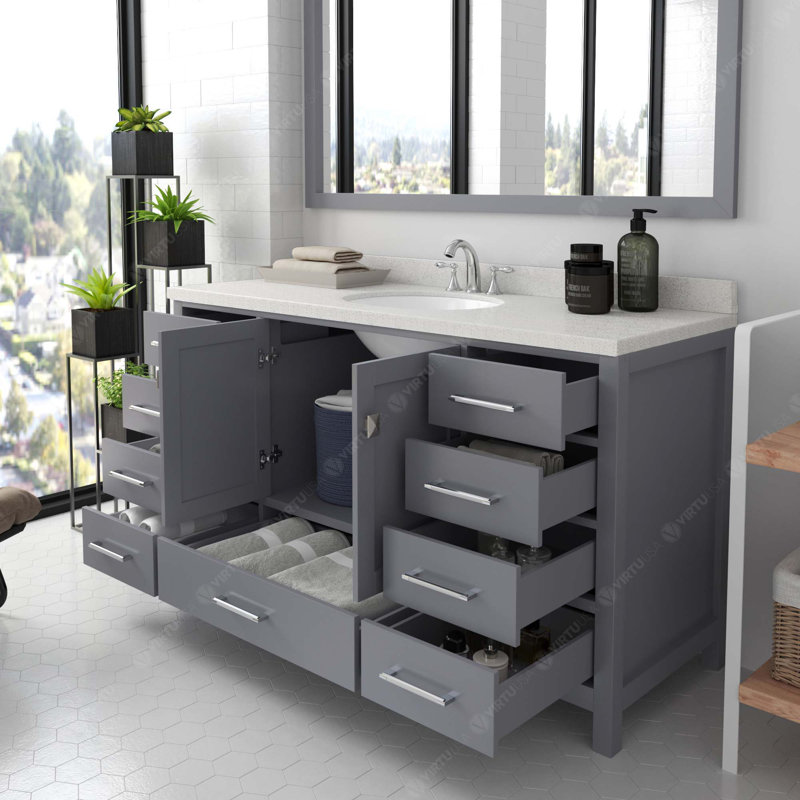 Meuble-lavabo simple 60 po avec plateau Ahuviel, Gris