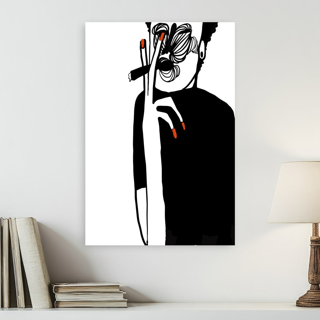 Chic Woman Smoking Cigar Abstract Bold Minimalist Portrait Wall Art Print