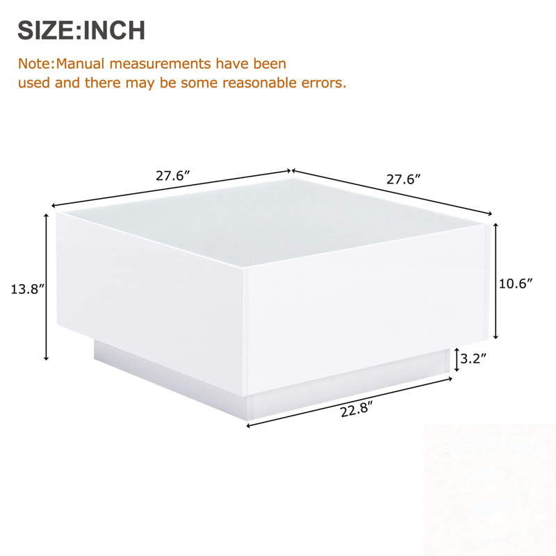 Table basse carrée avec 16 lumières à DEL de couleur, Blanc
