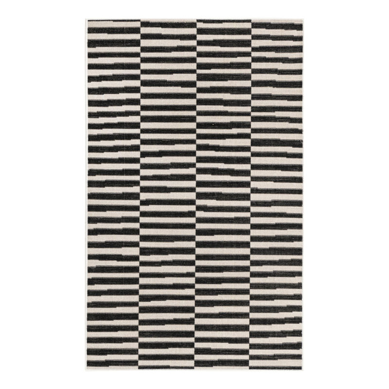 Arzilla Striped Area Rug, Rectangle 3'3" x 5'3", Black