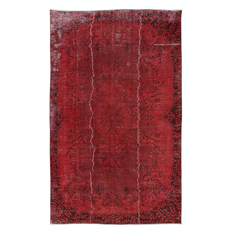 Tapis rouge foncé anatolien noué à la main 5,5 pi x 8,7 pi pour intérieurs modernes