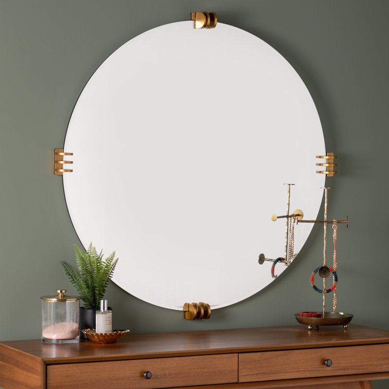 Aubrey Round Beveled Mirror, Gold