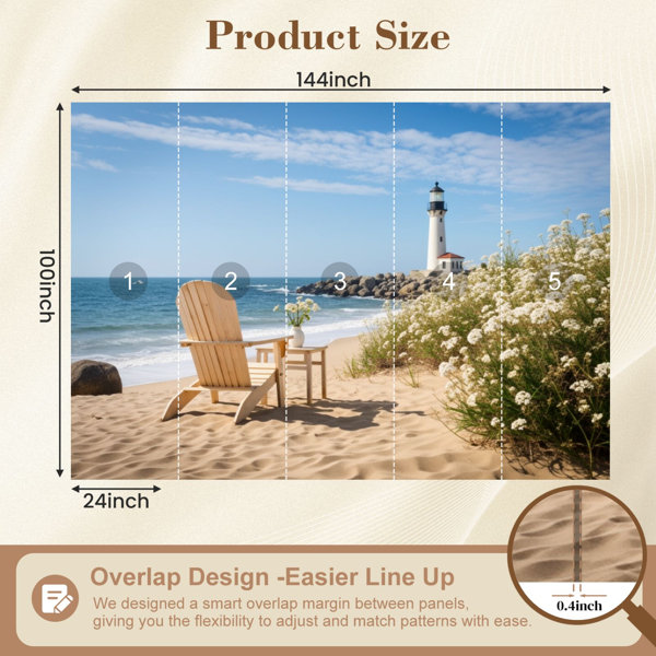 Red Barrel Studio Peel and Stick Wallpaper Coastal Lighthouse Beach ...