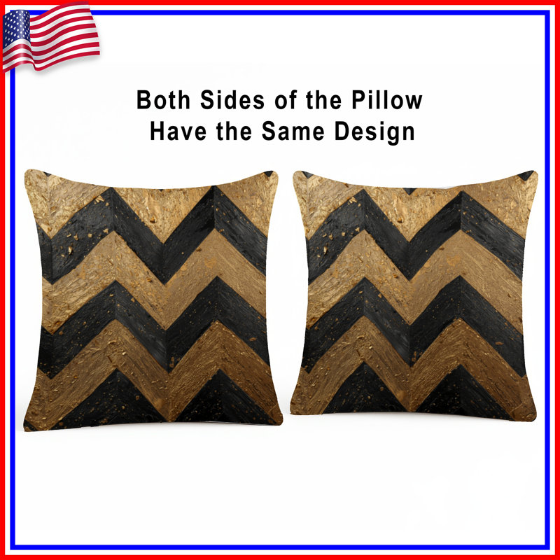 Coussins décoratifs à chevrons dorés et noirs, 18 po x 18 po