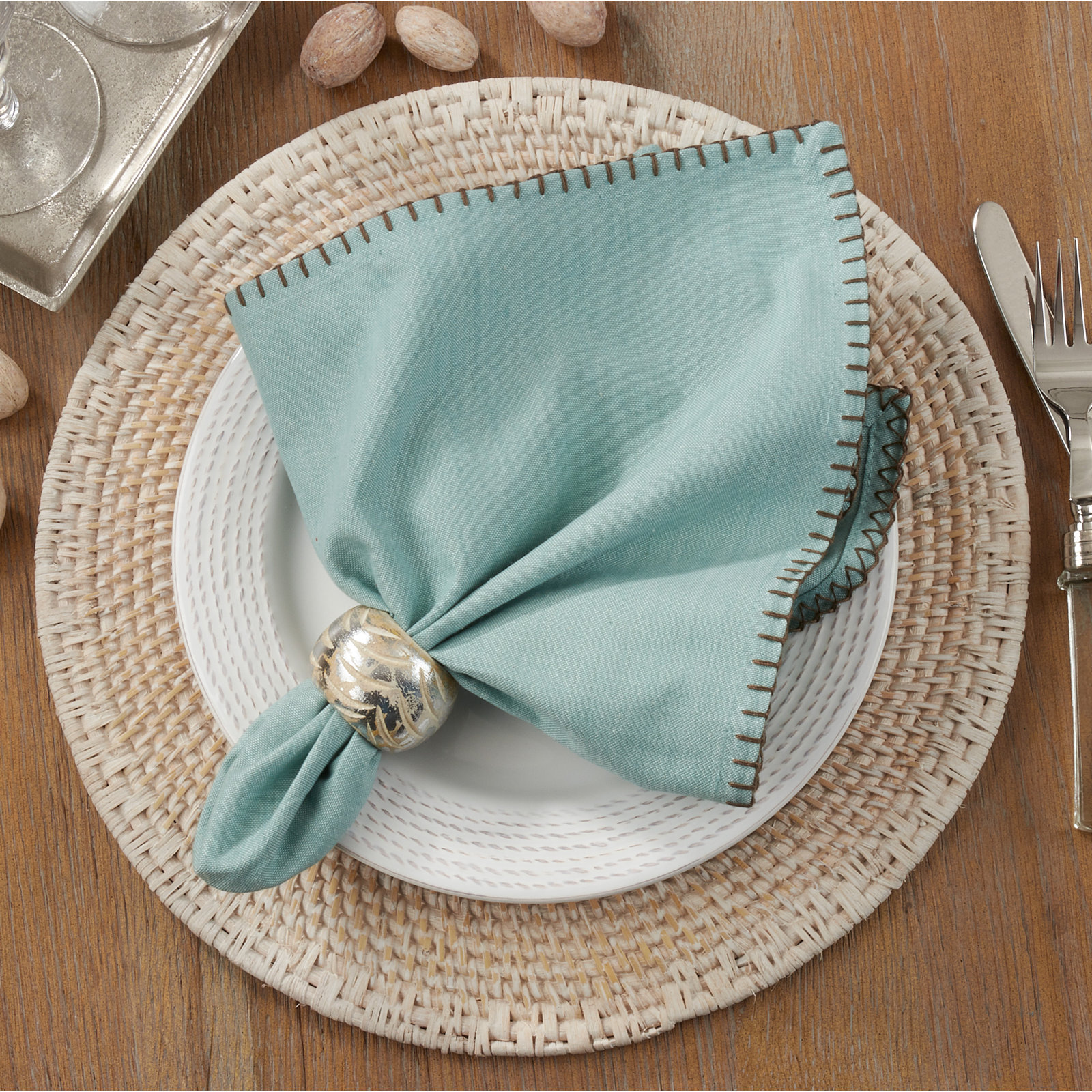 Ivara Reversible Cotton Napkin, Aqua