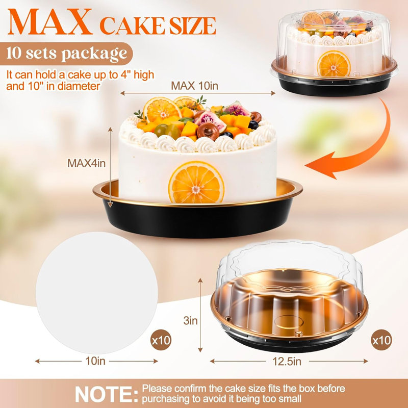 10 Pack 12in Round Cake Container and 10 Pack 10in Cake Boards