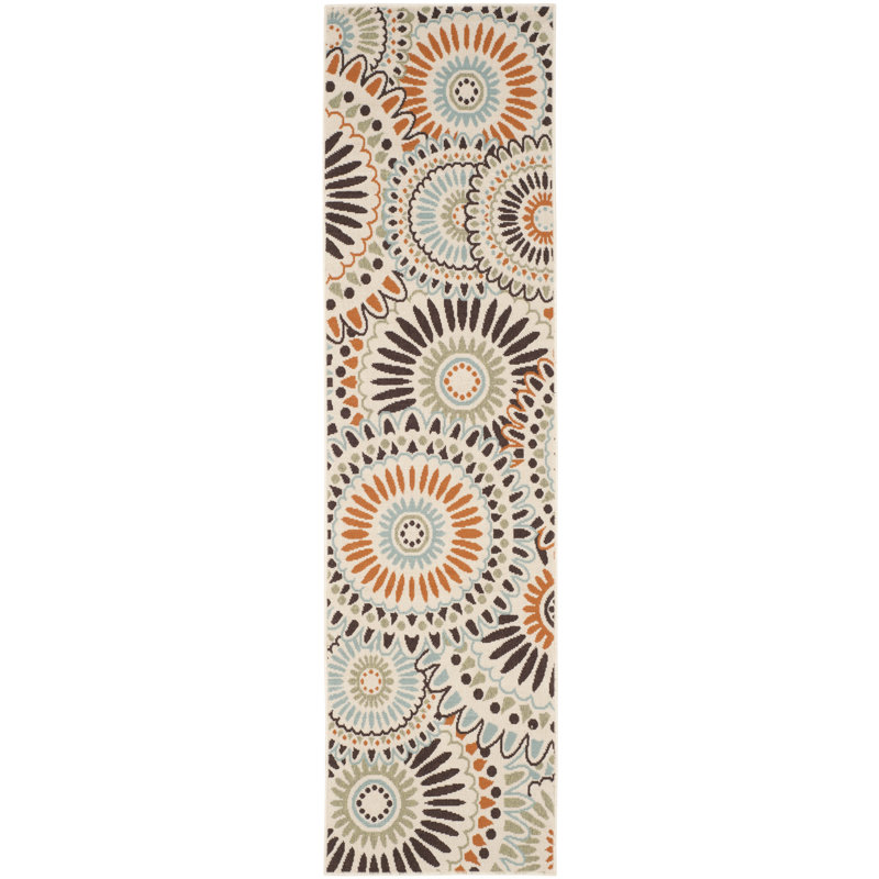 Tapis d'intérieur / extérieur floral Jaskarn Performance, Tapis de couloir 2 pi 3 po x 10 pi