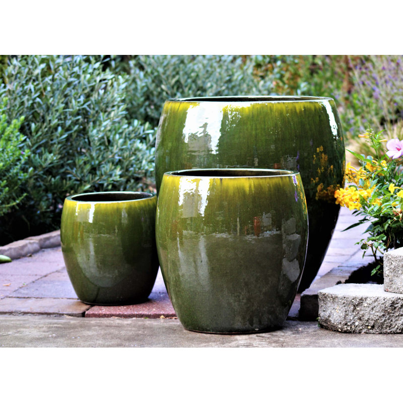 Pots de fleurs en grès Jams, grand format, ensemble de 3 - Intérieur/Extérieur, Matte Black