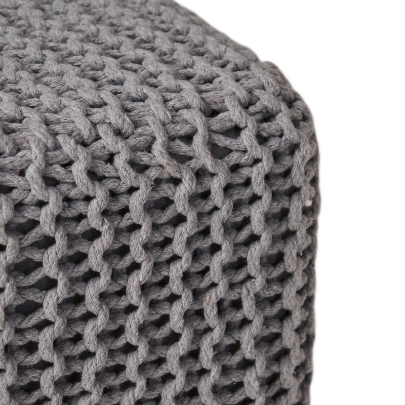 Tabouret en coton gris tricoté, fait main, 40,8 cm de profondeur, largeur et hauteur, facile d'entretien, finitions soignées, aucun assemblage requis