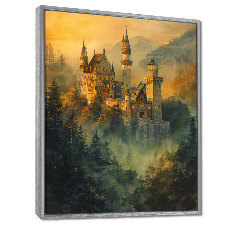Art rétro, château de conte de fées dans le brouillard - châteaux, H 32 po x l 24 po x P 1 po