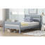 Lit simple avec tête et pied de lit, lit en bois d'hévéa, gris