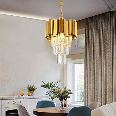 11.8" Modern Gold Round Crystal Chandelier, E14 Socket, Bulb Not Included