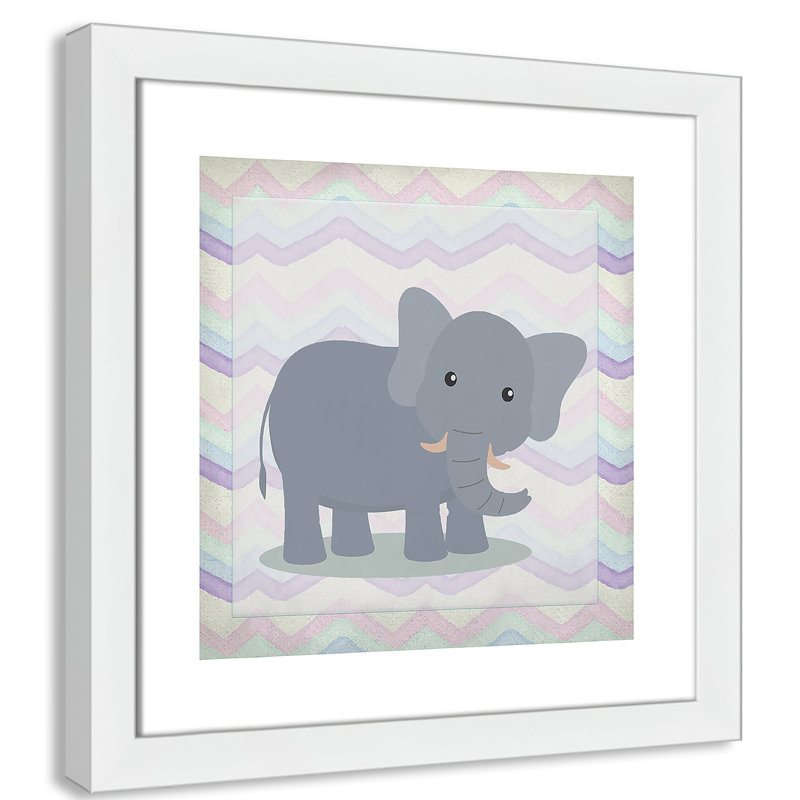 Art de l'éléphant rose, Encadré plat blanc, H 16 po x l 16 po x P 0,6 po
