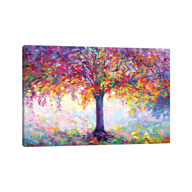 " Tree Of Happiness " by Leon Devenice, 32" H x 48" W, Wrapped Canvas, No Frame