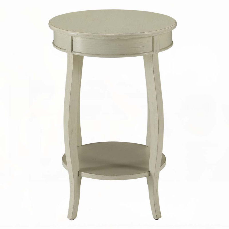 Antique White Round Side Table with Bottom Shelf, Antique White