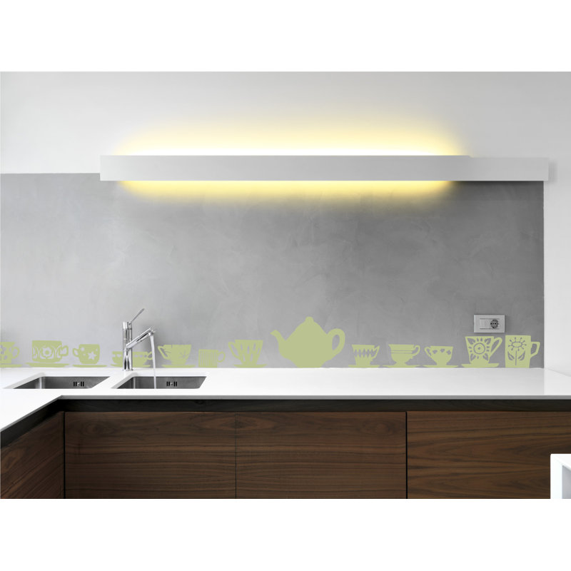 Décalcomanie murale tasses de thé, H 23 po x l 24 po x P 0,01 po, Céladon