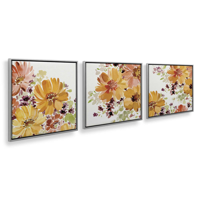 Autumn Garden Whispers, ensemble de 3 impressions sur toile, H 13 po x l 39 po, Impression encadrée sans passe-partout