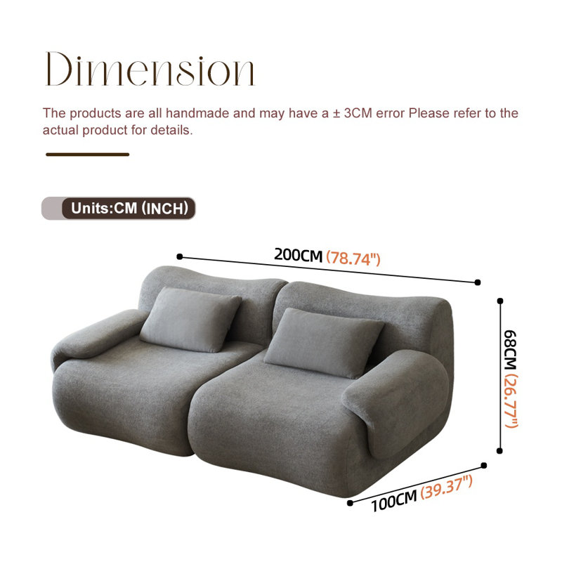 Canapé modulaire moderne 78 po, canapé convertible Sherpa, Tissu gris