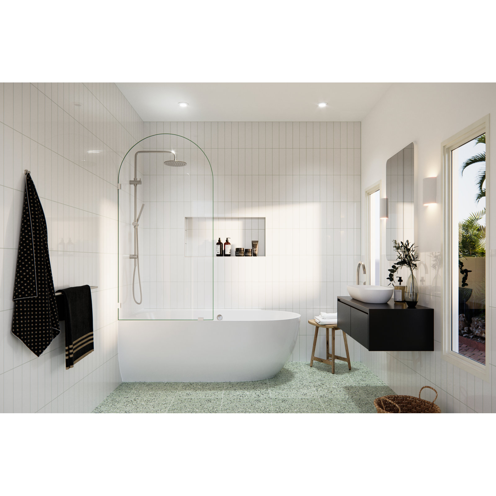 Venus Frameless Arched Fixed Bath Panel, Brushed Nickel
