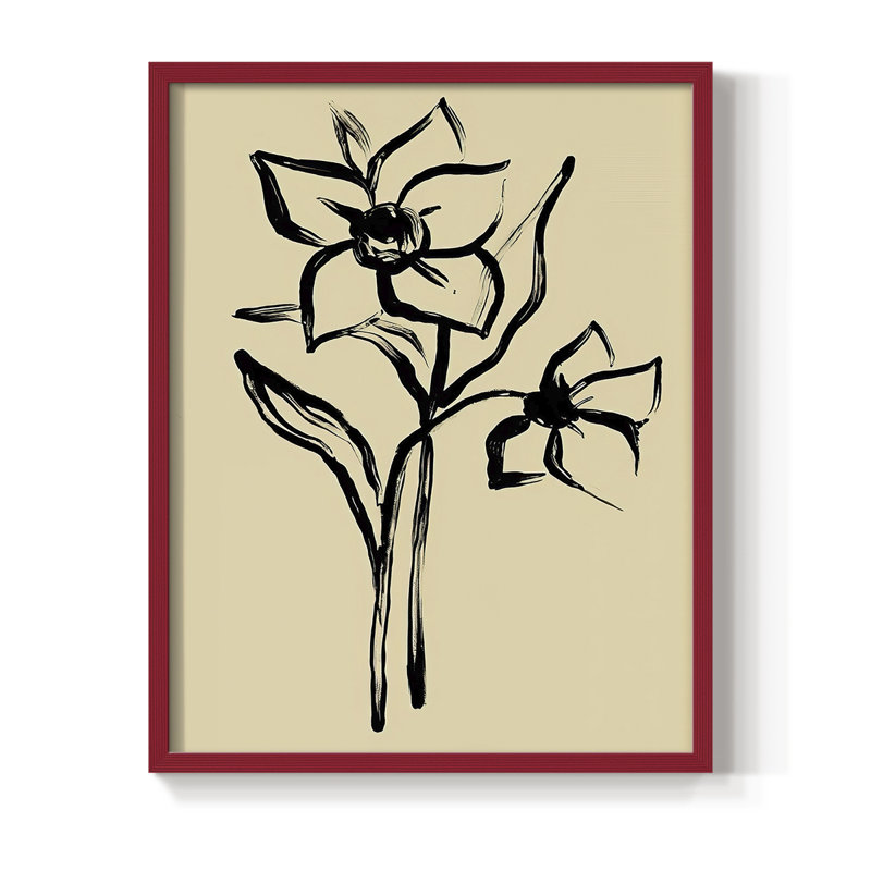 Encre florale II, impression encadrée - bois massif, H 11 po x l 9 po, Rouge