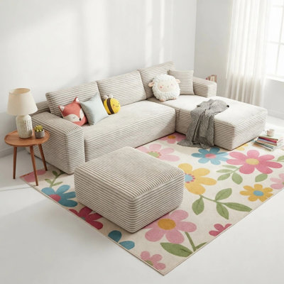106" Modular Sectional Sofa With Chaise & Ottoman - Comfort L Shaped Sofa For Living Room,  No Assembly Required Right Hand Facing