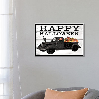 «Happy Halloween Black Truck», reproduction d'art sur toile encadrée