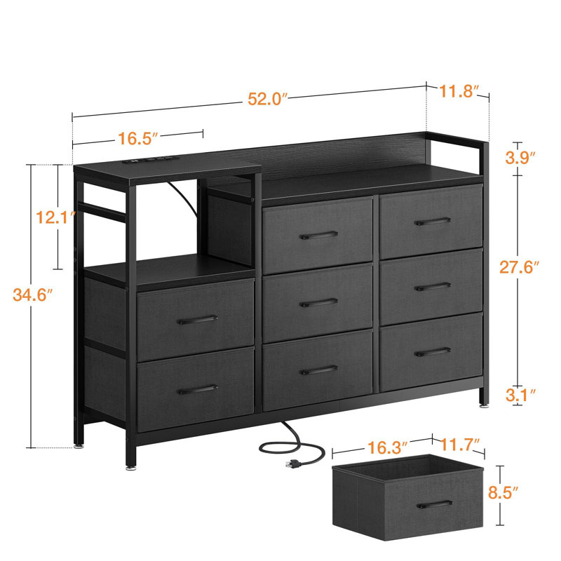 Commode 8 tiroirs Ladaryl, Noir