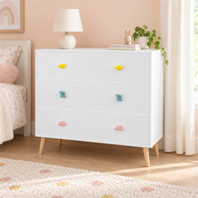 Commode enfant à 3 tiroirs, table de chevet de bébé, meuble de rangement pour chambre d'enfant, salon, garde-robe, appartement, blanc
