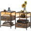 Ensemble de 2 tables de bout avec stations de charge et lumières DEL, tables d'appoint à 3 niveaux avec ports et prises USB, tiroir et tablettes pour le salon-515951481