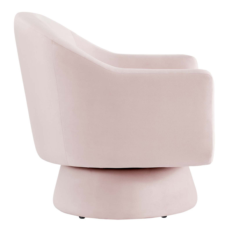 Astral Pink Velvet Barrel Swivel Accent Chair with Wood Base