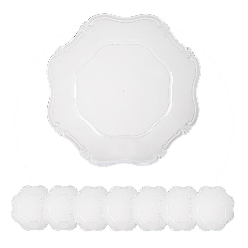Paquet de 8 assiettes de présentation en plastique transparent 13 po - Essentiel pour les repas et la maison, Transparent