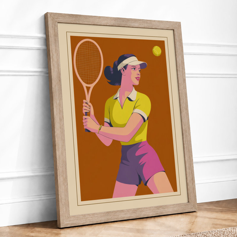 Tennis Ready Stance Retro - Framed Print, A1 - 84.1 x 59.4 cm, Oak