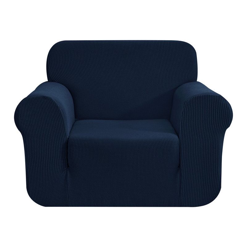 Jacquard Spandex Stretch Box Cushion Sofa Slipcover, Dark Blue
