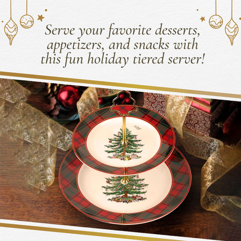 Christmas Tree TARTAN TIERED SERVER 10"