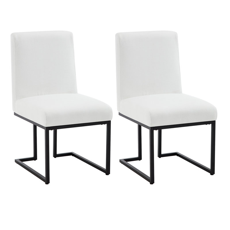 45cm H Linen Upholstered Metal Side Chair, White
