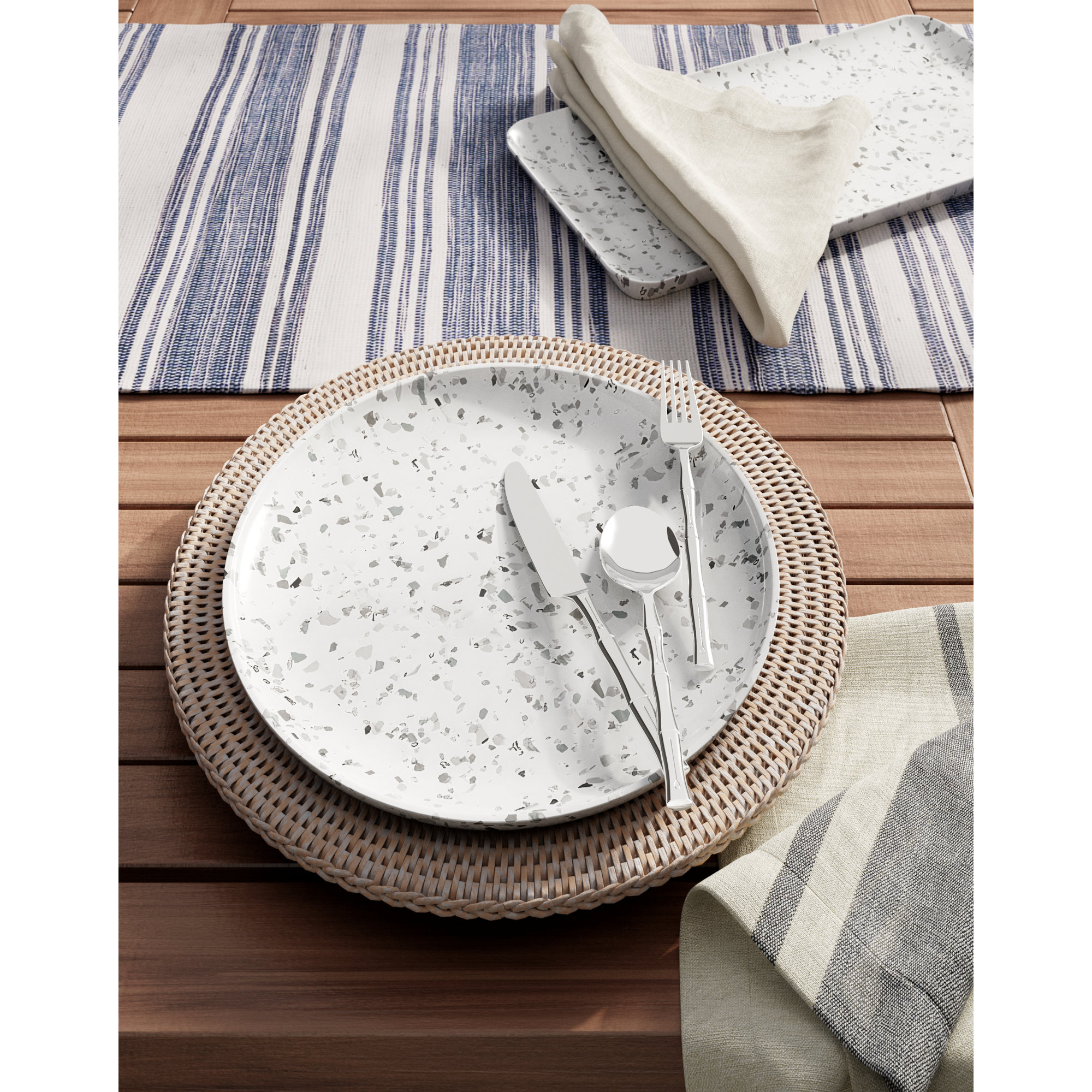 Venezia Open Weave Rattan 12.5" Charger, White Wash