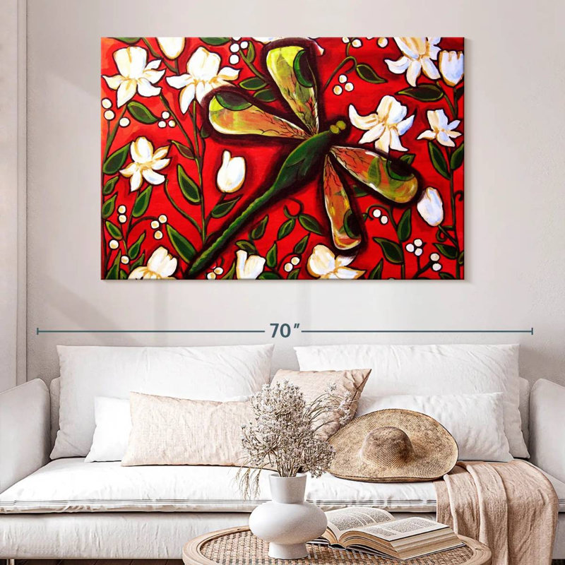 Brampt Dragonfly On Red, 34" H x 51" W