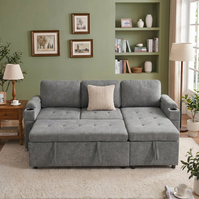 83.5"Chenille  Sectional Sofa Reversible Cushions L-Shape  Grey
