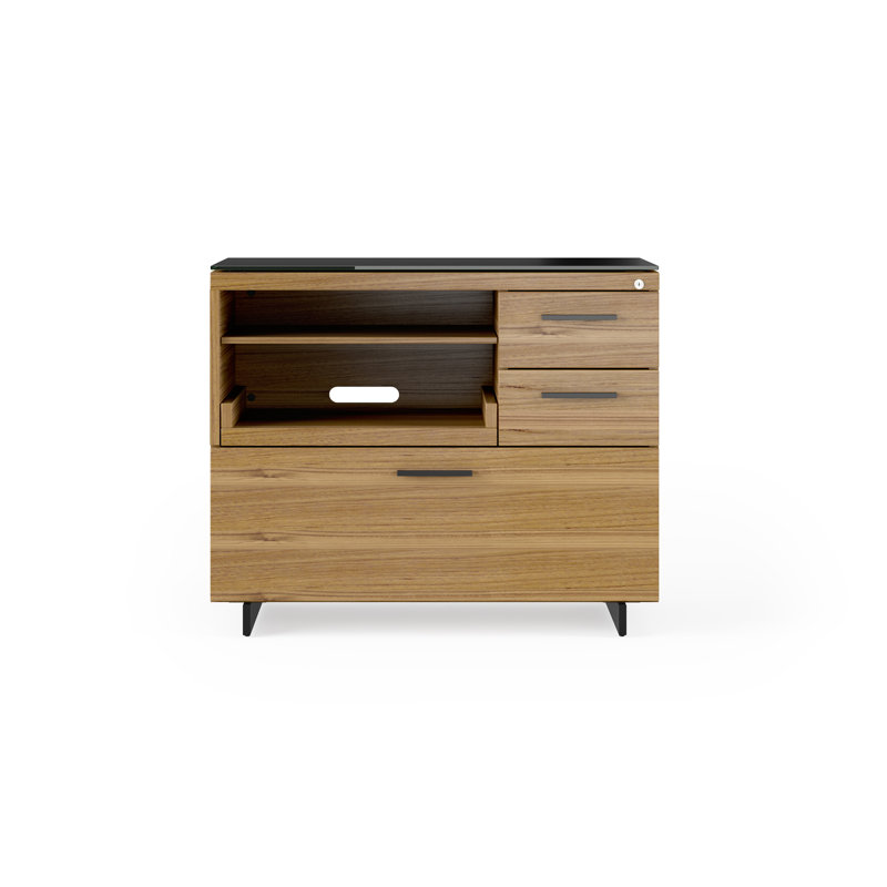 Sequel 20 3 - Drawer Filing Credenza, Natural Walnut/Black