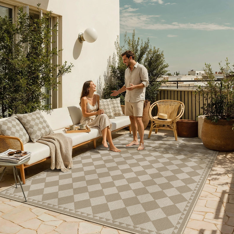  Tapis intérieur / extérieur Geovia, Beige/Brown, Rectangle 6' x 9'