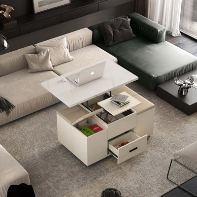 Table basse relevable avec 4 tabourets et 2 tiroirs