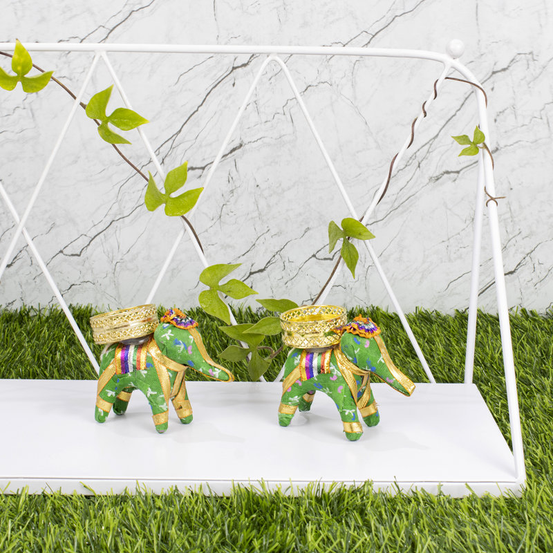 2 Piece Metal Tabletop Tealight Holder Set, Green