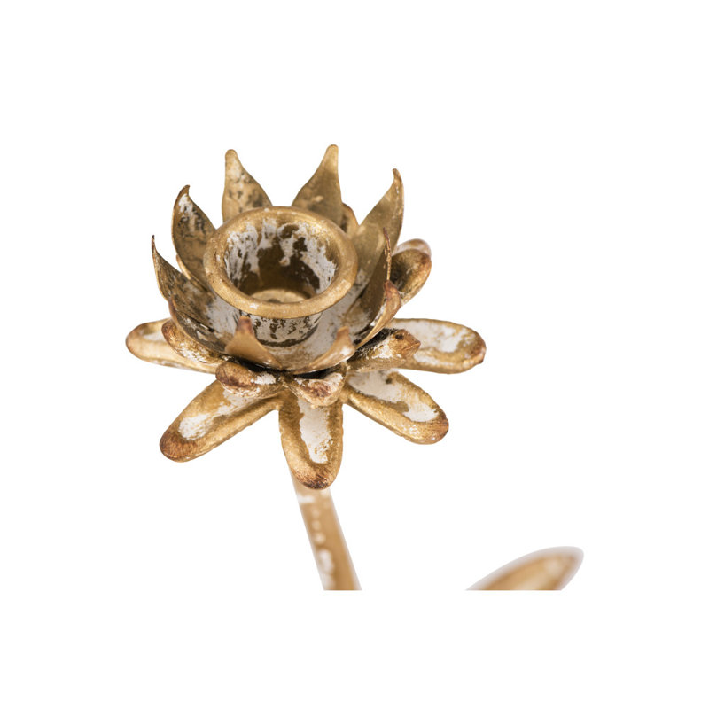 Distressed Gold Metal Flower Taper Candle Holders, Set of 2