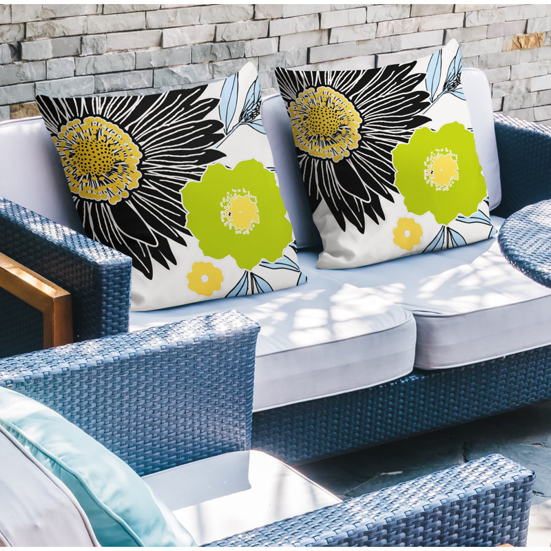 Housse et insert de coussin décoratif intérieur / extérieur en mélange de polyester, L 19 po x H 19 po, Noir