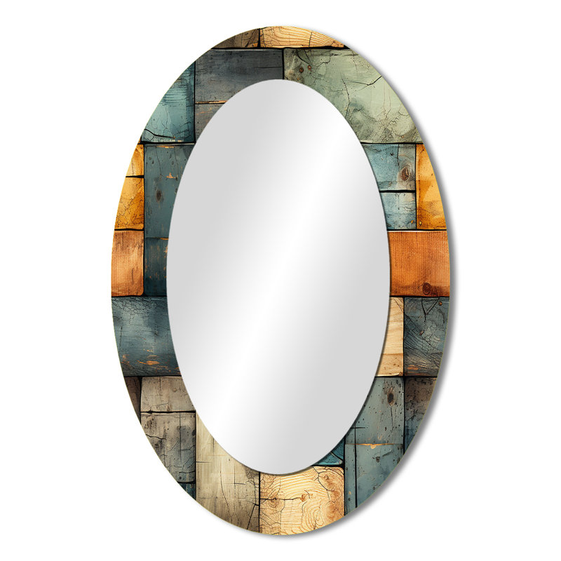 Rustic Modern Cubic Farmhouse Planks - Miroir mural ovale Blue Country, H 36 po x l 24 po