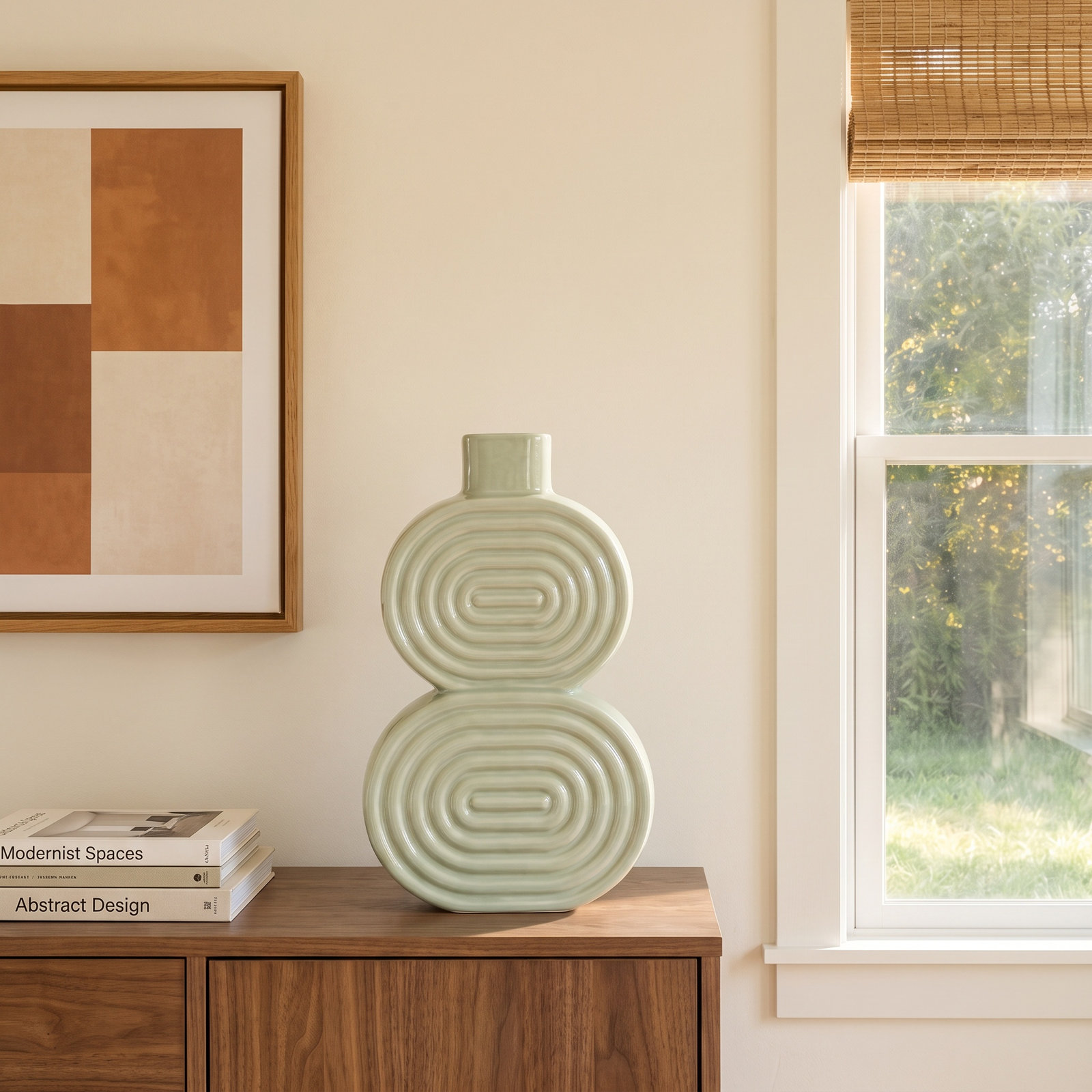 Alorie Ceramic Table Vase, 10" H x 6" W x 3" D, Circles Green