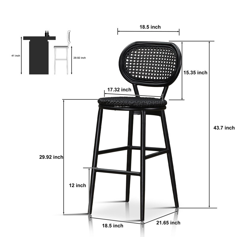 Alexaundra Upholstered Rattan Outdoor Stool, 29.92" H, Black